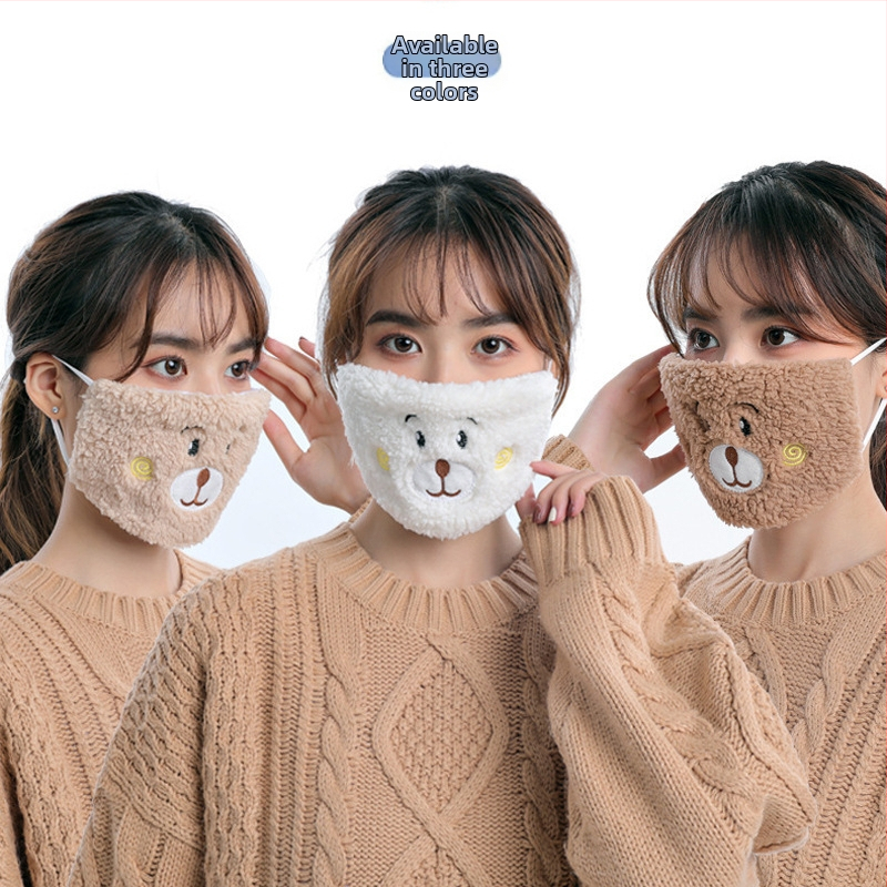 Зимна мъжка и дамска анимационна бродирана маска, сладка мечешка шапка, плюшена зимна топла, студоустойчива маска за уши, стил за двойки