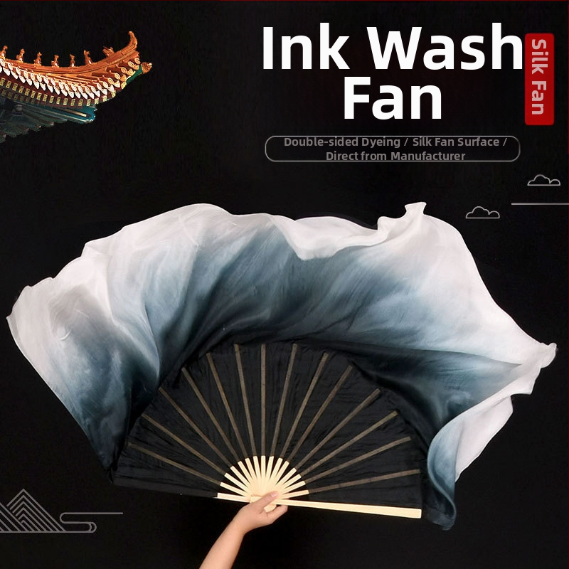 Ветрило за класически танци, ветрило за танци, женско ветрило, черно, дълго, дебело, двустранно лепило, ветрило за танци Zhou Yangko Square Dance Ink