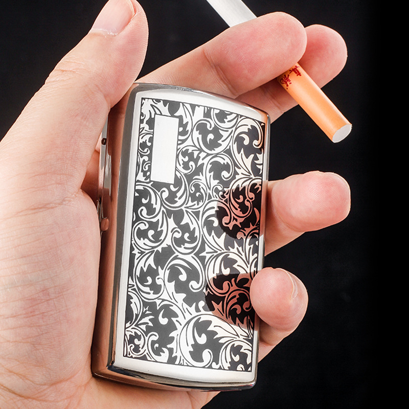 Grezna vara cigarešu maciņš 12 cigaretēm, biezs, pārnēsājams personalizēts cigarešu maciņš ar reljefu melnas Tang zāles rakstu metāla cigarešu maciņš no Ķīnas