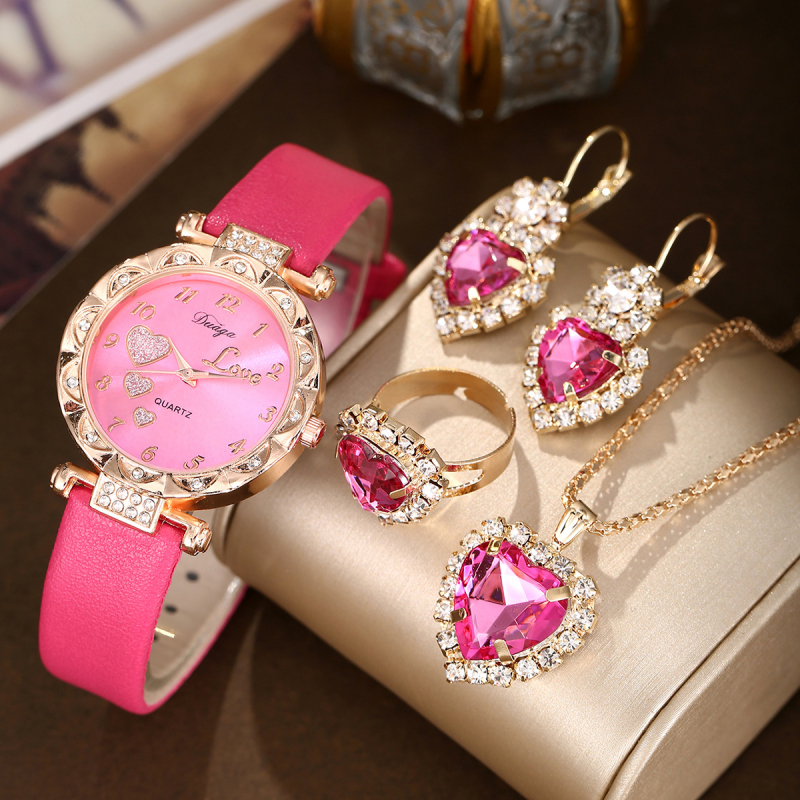 Jauns Eiropas stila, svaigs, salds, apaļš ciparnīcas jostas pulkstenis Da Ai Peach Heart uzvalks