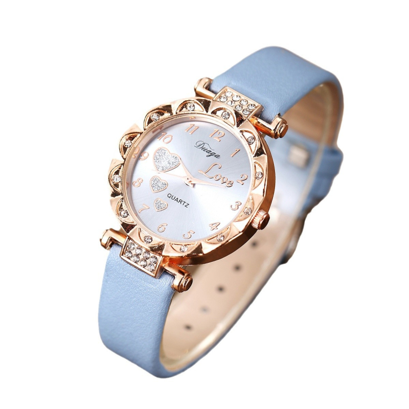 Jauns Eiropas stila, svaigs, salds, apaļš ciparnīcas jostas pulkstenis Da Ai Peach Heart uzvalks