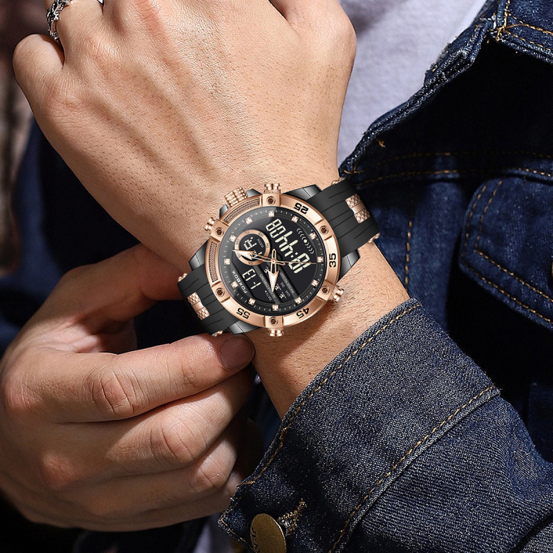 Pārrobežu vairumtirdzniecības modes sporta daudzfunkcionāls liela ciparnīcas divu displeju elektroniskais pulkstenis vīriešu studentu gaismas ūdensnecaurlaidīgs pulkstenis