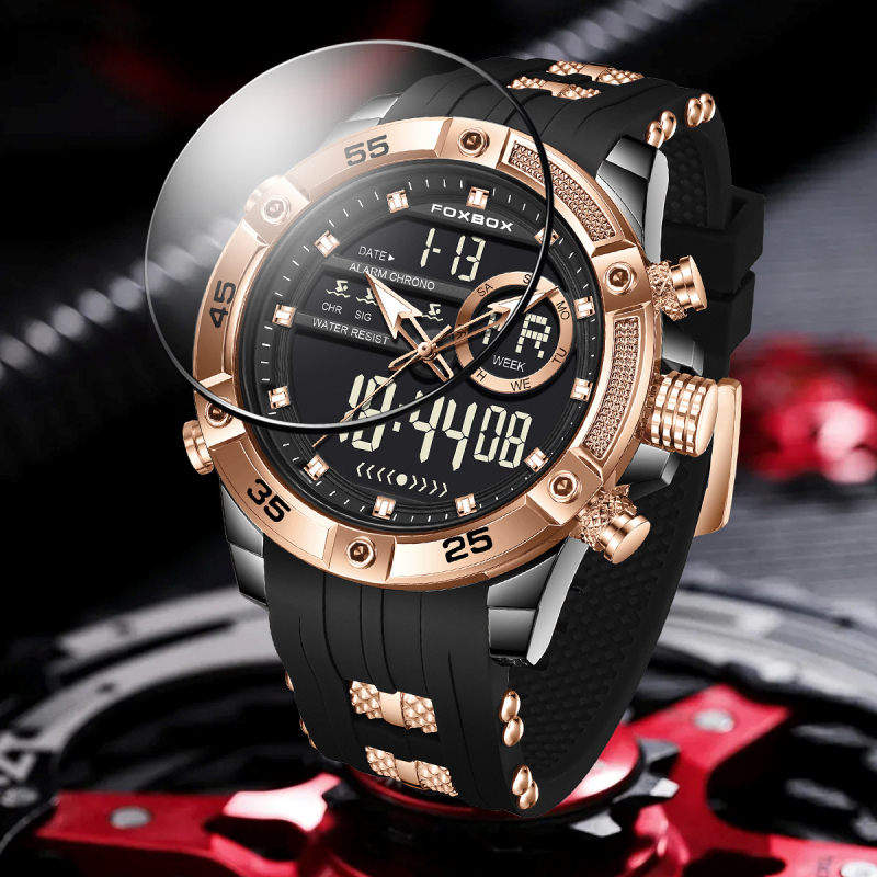 Pārrobežu vairumtirdzniecības modes sporta daudzfunkcionāls liela ciparnīcas divu displeju elektroniskais pulkstenis vīriešu studentu gaismas ūdensnecaurlaidīgs pulkstenis