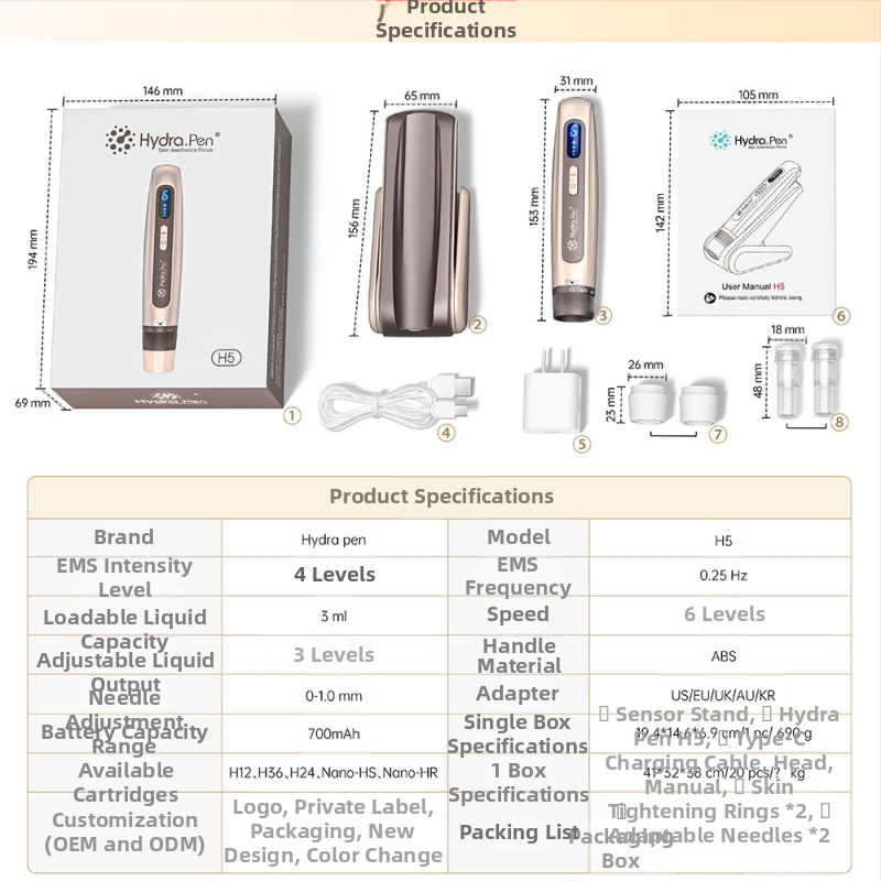 Трансграничен нов Hydra pen H5 електрически нано микроиглен направляващ инструмент MTS микроток EMS инструмент за красота