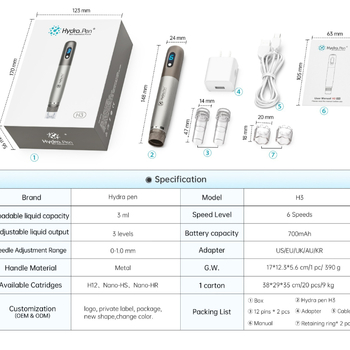 Hydra.Pen elektriline mikronõelaga iluinstrument H3 vees lahustuv nanoveemasin, mis imporditakse embrüo näole üle piiri