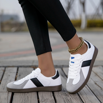 Pārrobežu pāru stila 2025. gada vācu treniņapavi, balti, pilnībā šņorējami, plakani ikdienas apavi, retro daudzpusīgi sporta apavi sievietēm un vīriešiem