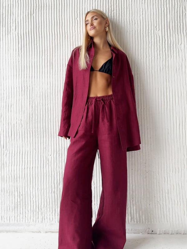 Costum de damă cu mânecă lungă și cămașă transfrontalieră din bumbac pur 2025, costum european și american de primăvară și vară, costum casual pentru femei