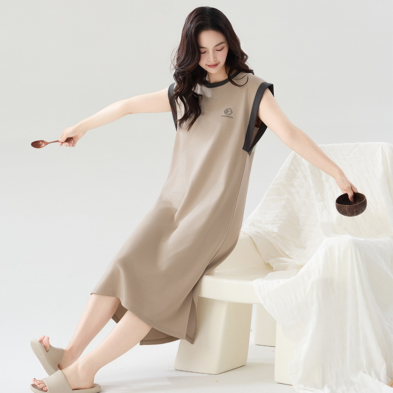 7A antibakteriniai 100 % medvilniniai naktinukai moterims vasariniai medvilniniai pižamos 2025 m. naujo stiliaus paprastas laisvalaikio aukštos klasės vidutinio ilgio sijonas