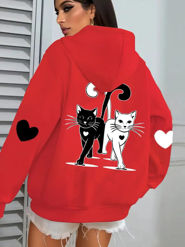 Ежедневен суитшърт с качулка и джоб с котешки принт, моден суитшърт, многофункционален и удобен, за през граница, нов на склад