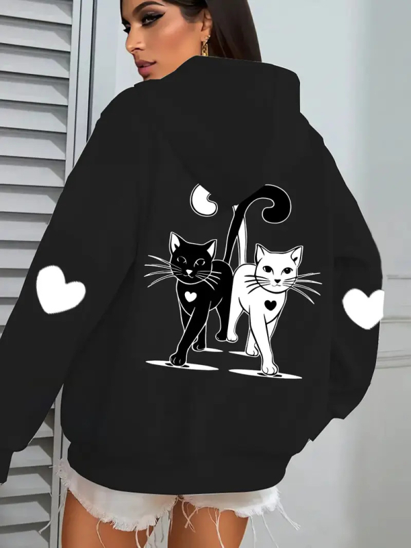 Ежедневен суитшърт с качулка и джоб с котешки принт, моден суитшърт, многофункционален и удобен, за през граница, нов на склад