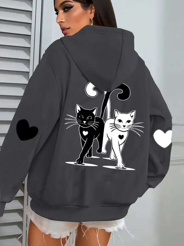 Ежедневен суитшърт с качулка и джоб с котешки принт, моден суитшърт, многофункционален и удобен, за през граница, нов на склад