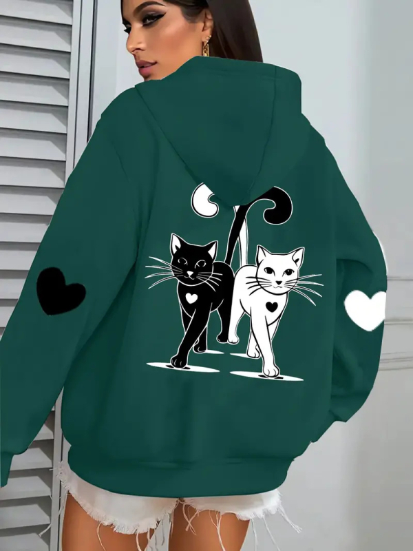 Ежедневен суитшърт с качулка и джоб с котешки принт, моден суитшърт, многофункционален и удобен, за през граница, нов на склад