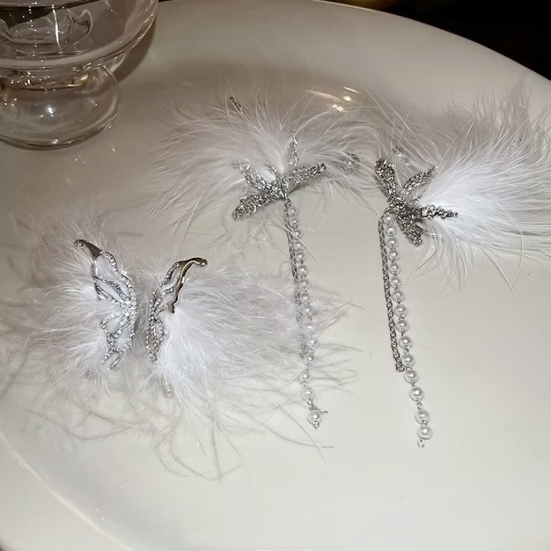 Plunksnų auskarų kabančios auskarai, žiedai, nauji mados, lengvi, prabangūs, nišiniai, aukštos klasės karoliai, drugeliai, kutais puošti auskarai moterims