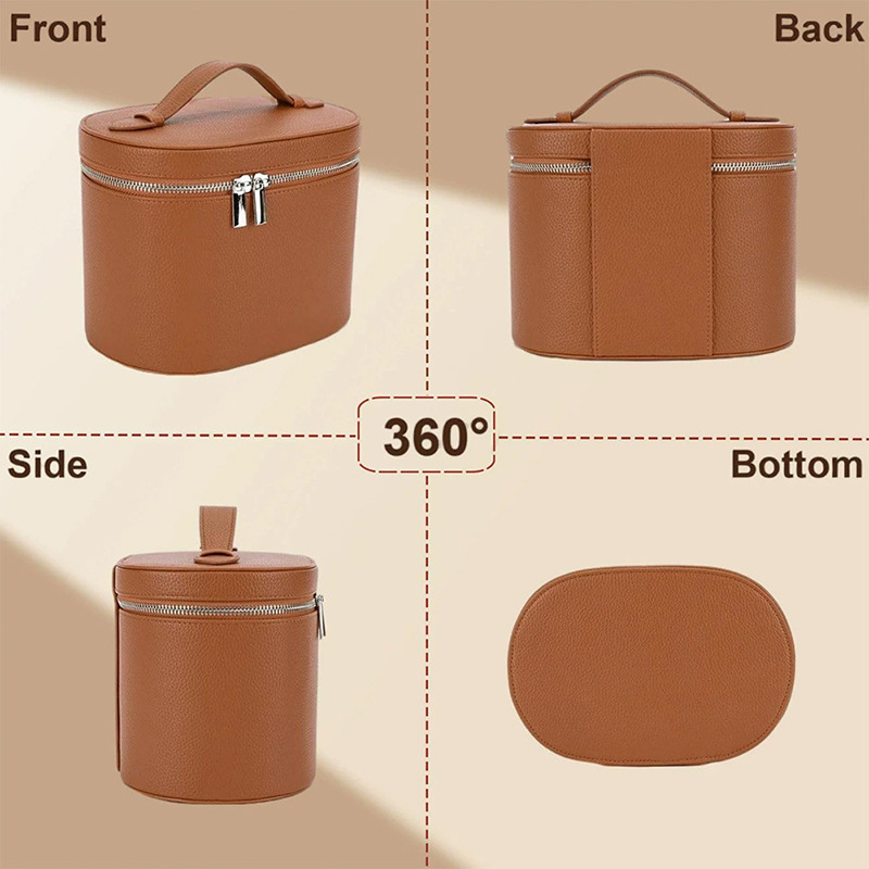 Трансгранична нова модна кръгла преносима козметична чанта, чист цвят, PU чанта, продукти за грижа за кожата, козметика, дамска козметична чанта