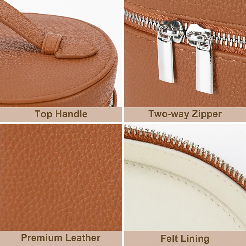 Трансгранична нова модна кръгла преносима козметична чанта, чист цвят, PU чанта, продукти за грижа за кожата, козметика, дамска козметична чанта