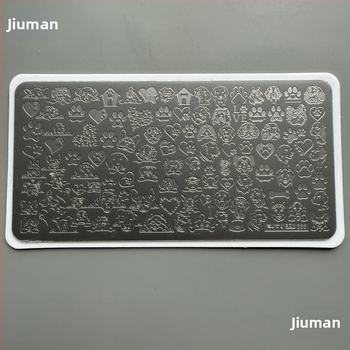 Πίνακας μεταφοράς νυχιών Πίνακας εκτύπωσης λουλουδιών σε στυλ γραμμής από χάλυβα, γατάκι, κουτάβι, λεπτό μοτίβο