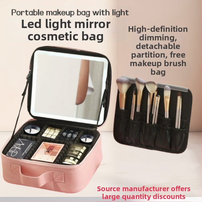 Козметична чантичка с огледало за съхранение, Advanced Sense LED, преносима, с триизмерна преграда и светлина