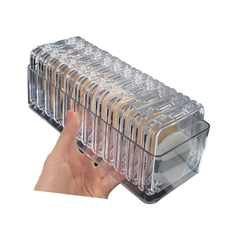 Pārnēsājama tukša pūderslotiņu uzglabāšanas kaste, caurspīdīga un tīra, pārnēsājama komandējumiem, jauks grima galddators, stila vannas istaba