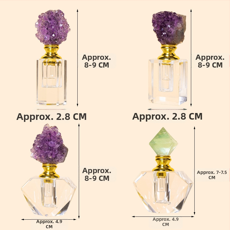 Prírodný ametystový klaster, aromaterapia, fľaša na esenciálny olej, fluorit, surový kameň, kvapkadlo na esenciálny olej, fľaštička na parfum, darček pre dievčatá