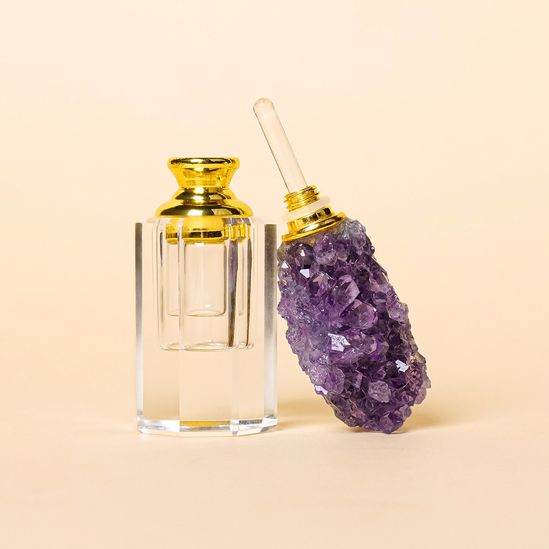 Натурален аметист клъстер ароматерапия етерично масло бутилка флуорит суров камък етерично масло капкомер бутилирана парфюм бутилка подарък за момичета