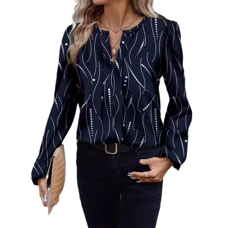 Ποιοτικό Ευρωπαϊκό και Αμερικανικό Γυναικείο Πουκάμισο με V-λαιμόκοψη και Μακρυμάνικο Στάμπα για το Φθινόπωρο και τον Χειμώνα του 2024, Νέας Μόδας, Amazon