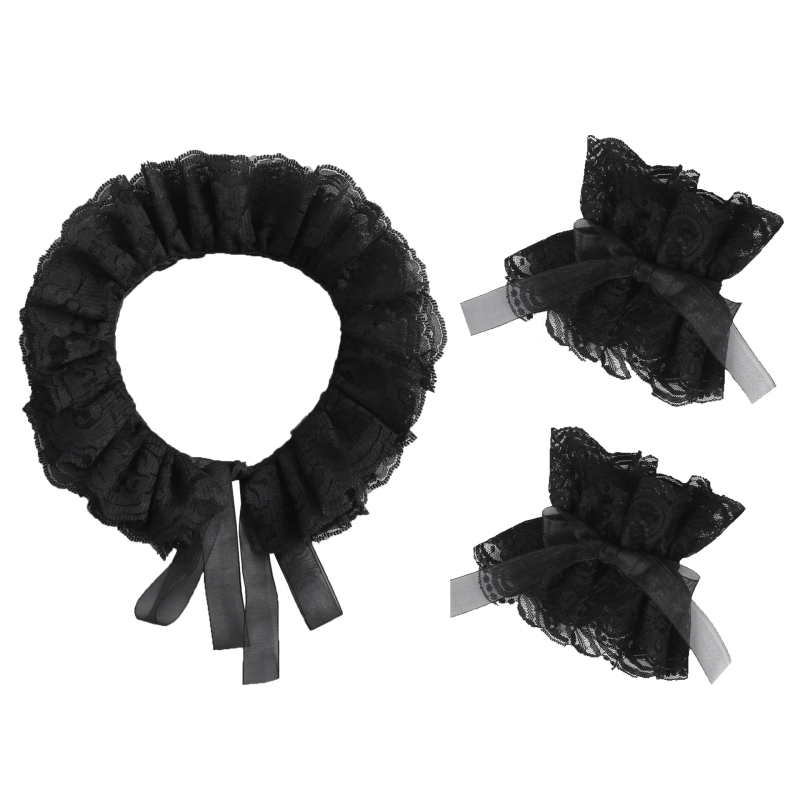 Tarpvalstybinis Europos teismo juodai baltas nėriniuotas retro šalikas su rankovių kostiumu Viktorijos laikų dramos kostiumų aksesuarai