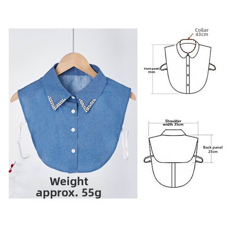 Kórejský štýl, klasický čistý bavlnený denimový falošný golier, unisex golier pre mužov a ženy, jednoduchý umytý falošný golier s korálkami na nechty, skladom