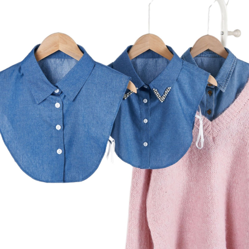 Κλασικό κορεάτικο στυλ από καθαρό βαμβάκι, ψεύτικο κολάρο για άνδρες και γυναίκες, απλό πλυμένο κολάρο με χάντρες νυχιών, σε απόθεμα