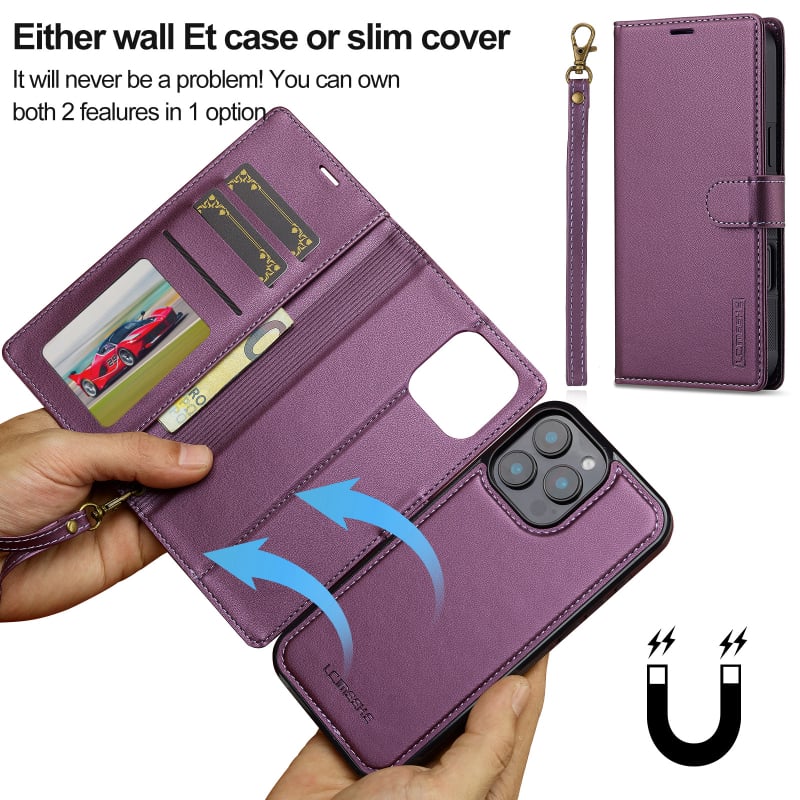 Husă de protecție magnetică pentru iPhone 17 Pro Max, din piele, cu mâner detașabil, potrivită pentru iPhone 17 Pro Max, 15 Plus, 16"