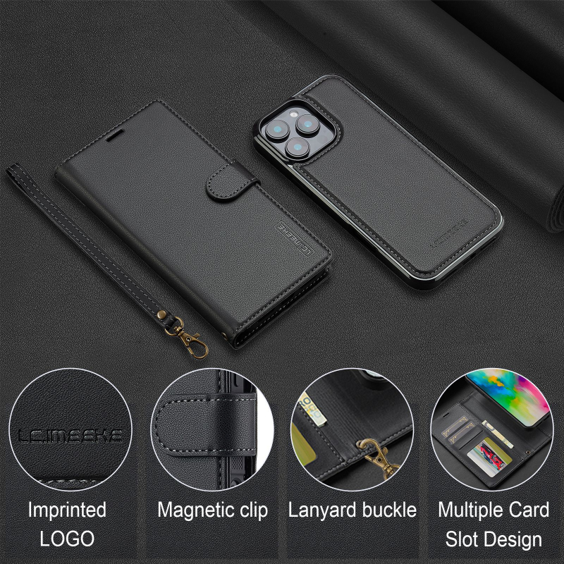 Sobib iPhone 17 Pro Maxile, magnetilisele 15 Plus kaitseümbrisele, 16 Apple`i telefoni nahkümbrisele, klapiga ja eemaldatava kaelarihmaga.