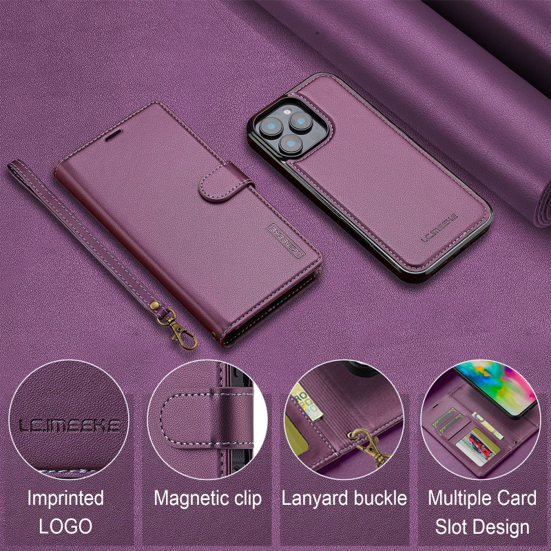 Sobib iPhone 17 Pro Maxile, magnetilisele 15 Plus kaitseümbrisele, 16 Apple`i telefoni nahkümbrisele, klapiga ja eemaldatava kaelarihmaga.