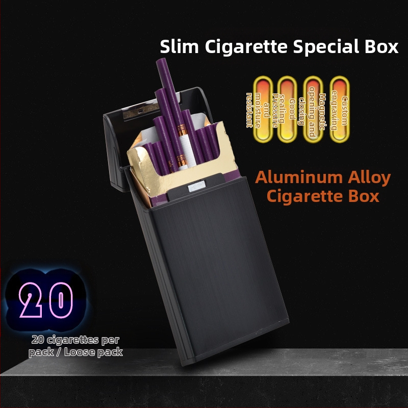 Креативна, персонализирана, модерна нова кутия за 20 цигари от метал и алуминиева сплав, устойчива на налягане и влага, с лого на производителя.