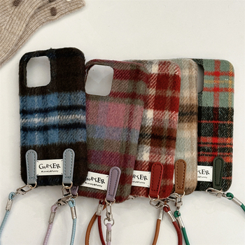 Rudens un ziemas vilnas rūtaina siksniņa ar fiksētu aizdari iPhone16/15PROMAX mobilā tālruņa maciņš 14/13PRO Apple