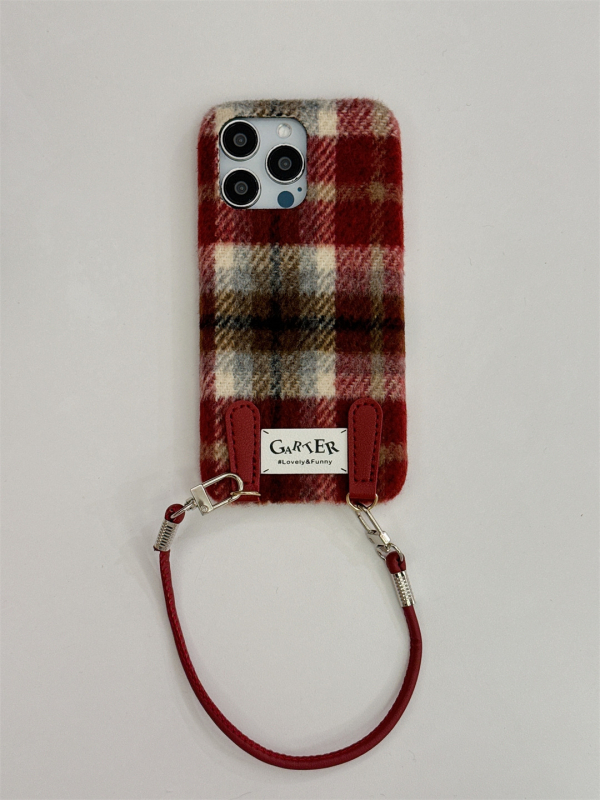 Rudens un ziemas vilnas rūtaina siksniņa ar fiksētu aizdari iPhone16/15PROMAX mobilā tālruņa maciņš 14/13PRO Apple