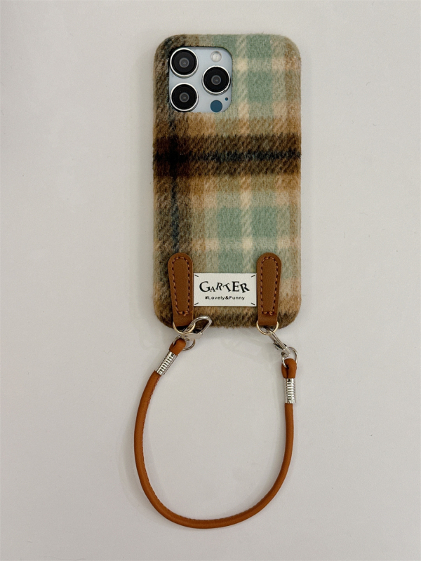 Rudens un ziemas vilnas rūtaina siksniņa ar fiksētu aizdari iPhone16/15PROMAX mobilā tālruņa maciņš 14/13PRO Apple