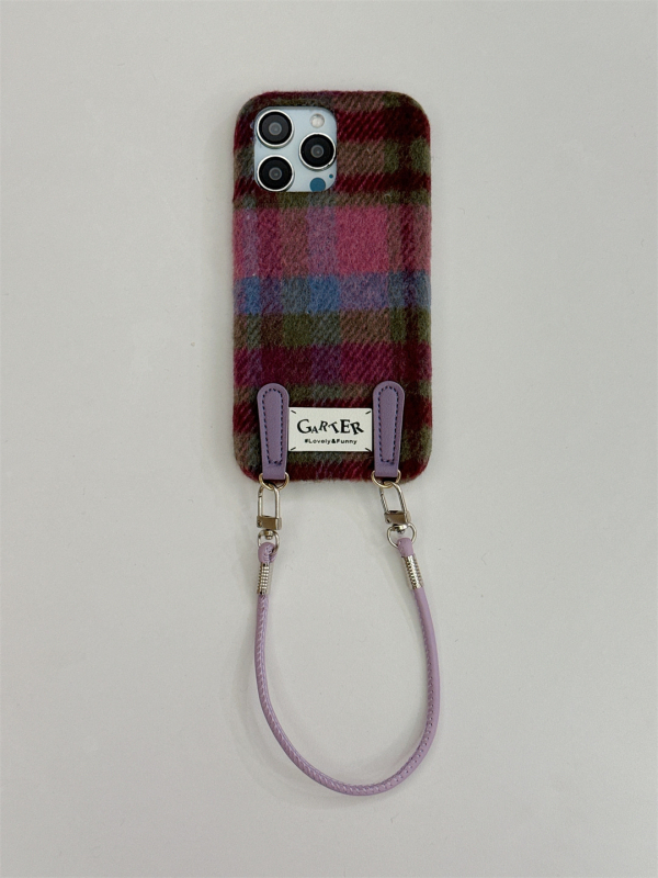 Rudens un ziemas vilnas rūtaina siksniņa ar fiksētu aizdari iPhone16/15PROMAX mobilā tālruņa maciņš 14/13PRO Apple