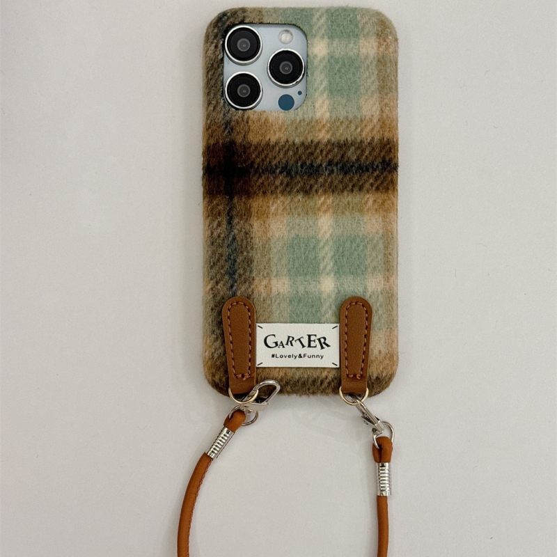 Rudens un ziemas vilnas rūtaina siksniņa ar fiksētu aizdari iPhone16/15PROMAX mobilā tālruņa maciņš 14/13PRO Apple