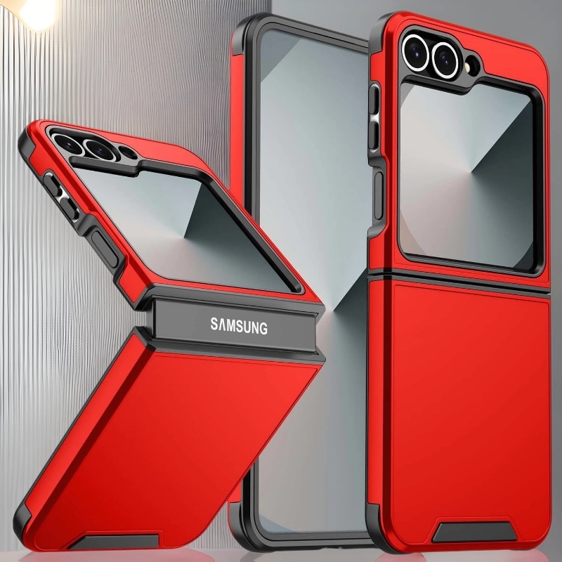 Potrivit pentru Samsung Z Flip6, carcasă de telefon mobil cu aspect de piele, Flip5, două în unul, anti-cădere, carcasă rigidă Flip7, armură, husă de protecție