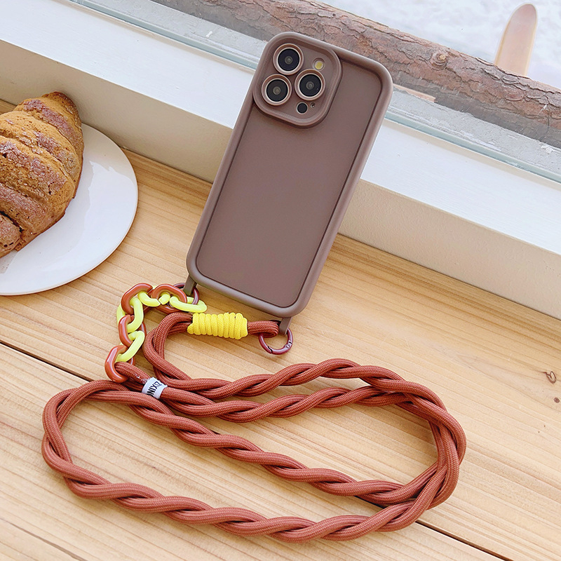 Piemērots iPhone 15 mobilā tālruņa aizsargvāciņam 16promax ar aukliņu, vienkāršs, kritienizturīgs mobilā tālruņa vāciņš