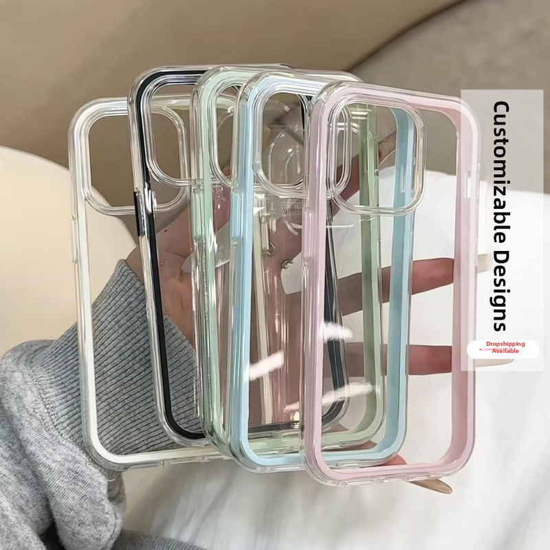 Kahevärviline turvapadjaga läbipaistev pehme ümbris, mis sobib iPhone 17 Pro Max telefoniümbrisele värvilise äärisega Apple 15 kaitseümbrisega