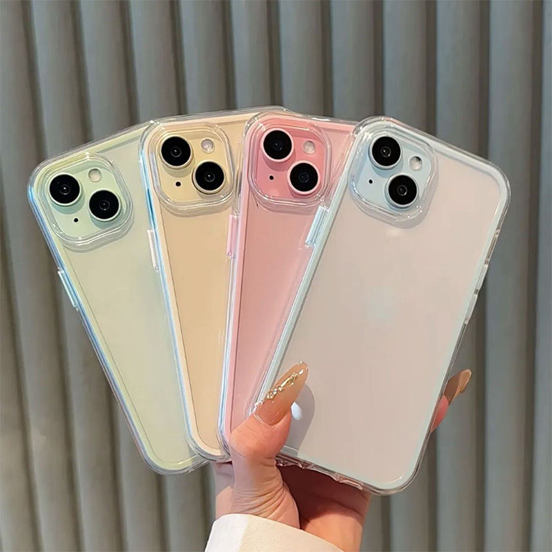 Dvojfarebný priehľadný mäkký kryt s airbagom vhodný pre iPhone 17 Pro Max s farebným okrajom, ochranný kryt pre Apple 15