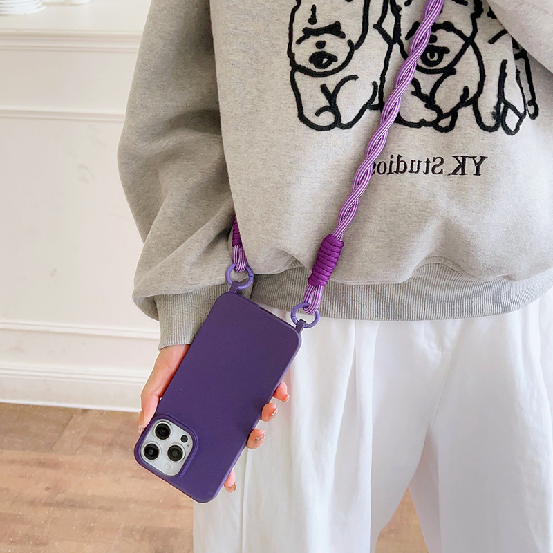 Απλή θήκη τηλεφώνου μονόχρωμη για Apple Phone15pro/14pro με προστατευτική θήκη και κορδόνι που τραβάει χιαστί