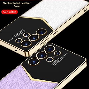 Sobib Samsung S25 Ultra telefoniümbrisele, galvaanilise kattega tavalise nahaga S24/23 Ultra Jazz kukkumiskindel kaitseümbris, ääriseülene