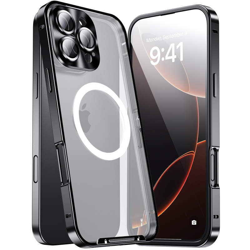 Sobib Apple 17 mobiiltelefoni ümbrisele, üliõhukesele mattklaasist arvuti tagapaneeli lukustuspandlaga IP15/16/14/13 magnetilise kaitseümbrisega rist