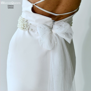 Manzhen moteriška perlų diržo madinga suknelė su dekoratyviniu nėrinių diržu, madinga suknelė su perlų juosmens grandinėle M122