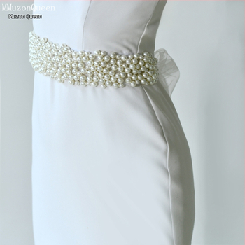 Manzhen moteriška perlų diržo madinga suknelė su dekoratyviniu nėrinių diržu, madinga suknelė su perlų juosmens grandinėle M122