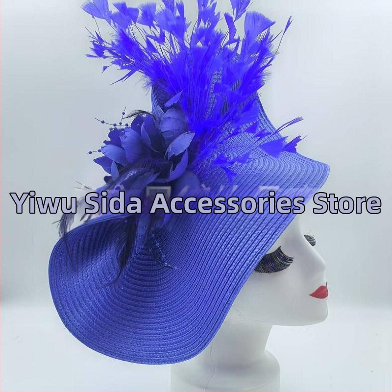Amazon Горещо продавана европейска и американска цилиндър шапка преувеличена цветна сламена шапка с пера Темперамент на знаменитости за конни надбягвания Фестивал Булчинска лента за глава