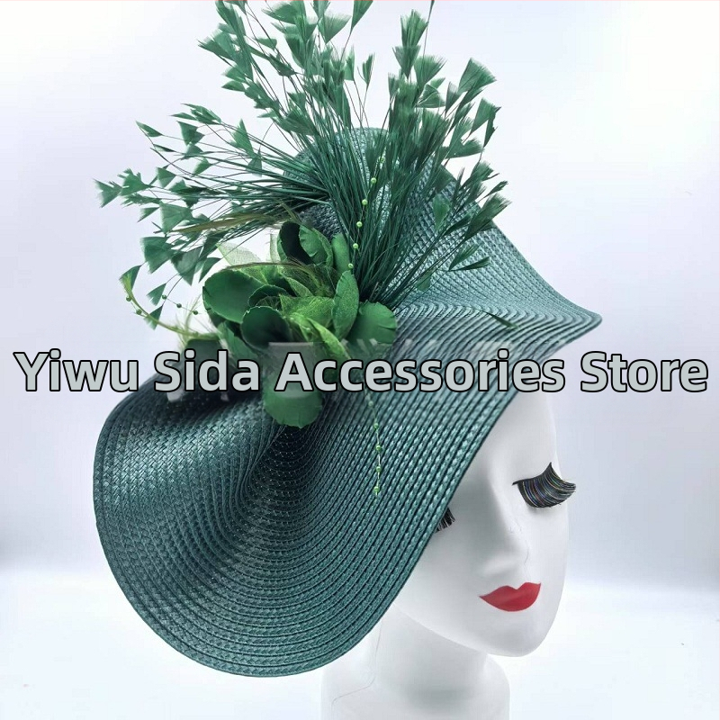 Amazon Горещо продавана европейска и американска цилиндър шапка преувеличена цветна сламена шапка с пера Темперамент на знаменитости за конни надбягвания Фестивал Булчинска лента за глава
