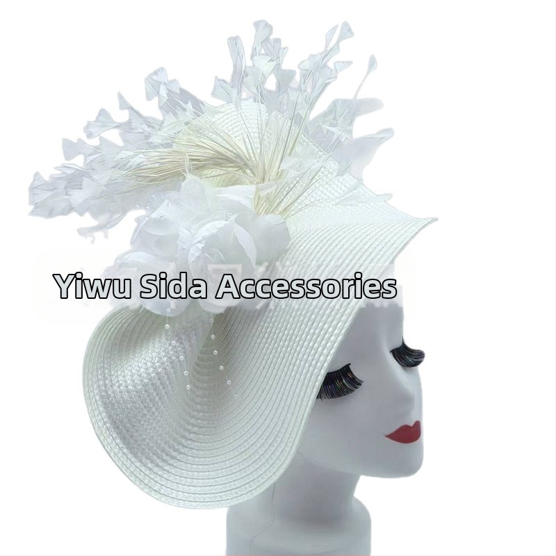Amazon Горещо продавана европейска и американска цилиндър шапка преувеличена цветна сламена шапка с пера Темперамент на знаменитости за конни надбягвания Фестивал Булчинска лента за глава