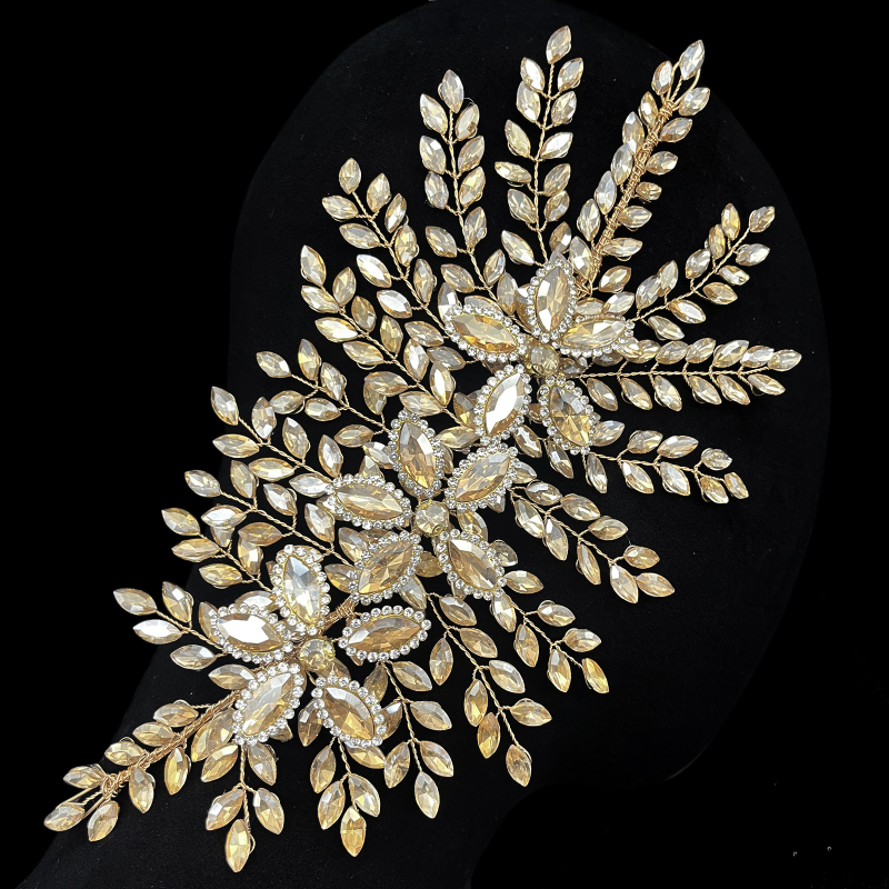 Αξεσουάρ Μαλλιών για Νύφη από Ευρωπαϊκά και Αμερικανικά Αξεσουάρ Νυφικού Χειροποίητη Στέκα Μαλλιών με Στρας Χρυσό Σαμπανιζέ Κοσμήματα Γάμου Dz012